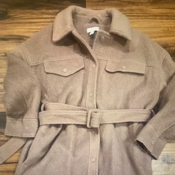 Topshop Wool Blend Belted Shacket Jacket Brown Brushed Coat US 8 - Picture 8 of 9